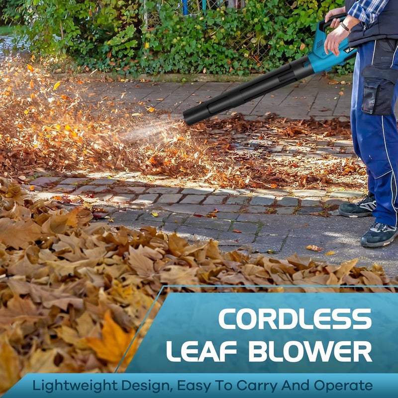 WOLFMEN Leaf Blower, Electric Cordless Leaf Blower with 2 Batteries and Charger, 2 Speed Mode, Lightweight Leaf Blowers for Blowing Leaves, Lawn Care, Patio Cleaning and Dust - Image 2